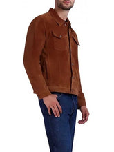 Load image into Gallery viewer, Camel Suede Leather Tucker Jacket with Snap Closure
