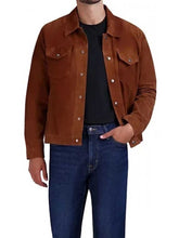 Load image into Gallery viewer, Camel Suede Leather Tucker Jacket with Snap Closure
