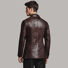 Load image into Gallery viewer, Chocolate Brown Crocodile Embossed Leather Blazer for Men
