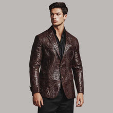 Load image into Gallery viewer, Chocolate Brown Crocodile Embossed Leather Blazer for Men
