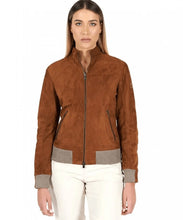Load image into Gallery viewer, Women’s Brown Suede Bomber Leather Jacket
