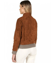 Load image into Gallery viewer, Women’s Brown Suede Bomber Leather Jacket
