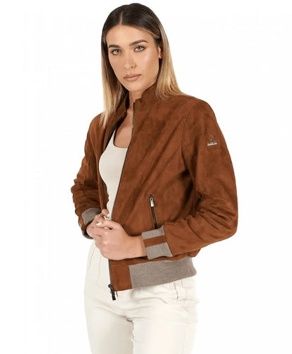 Women’s Brown Suede Bomber Leather Jacket