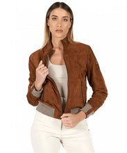 Load image into Gallery viewer, Women’s Brown Suede Bomber Leather Jacket
