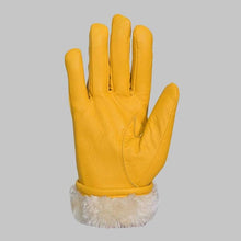 Load image into Gallery viewer, Yellow Leather Glove with Faux Fur Lining
