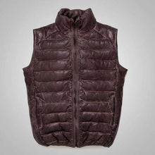 Load image into Gallery viewer, Dark Brown Downs Men’s Leather Puffer Vest
