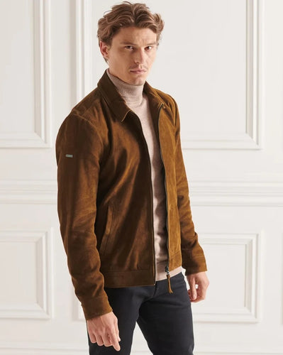 Dark Brown Suede Leather Jacket for Men