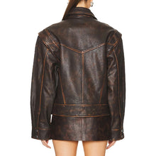 Load image into Gallery viewer, Distressed Brown Leather Jacket for Women
