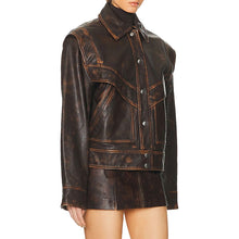 Load image into Gallery viewer, Distressed Brown Leather Jacket for Women
