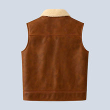 Load image into Gallery viewer, Distressed Brown Sheepskin Western Vest with Sherpa Fur for Men
