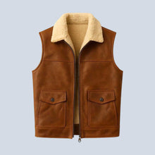 Load image into Gallery viewer, Distressed Brown Sheepskin Western Vest with Sherpa Fur for Men
