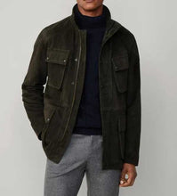 Load image into Gallery viewer, Forest Green Suede Leather Jacket for Men
