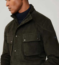 Load image into Gallery viewer, Forest Green Suede Leather Jacket for Men
