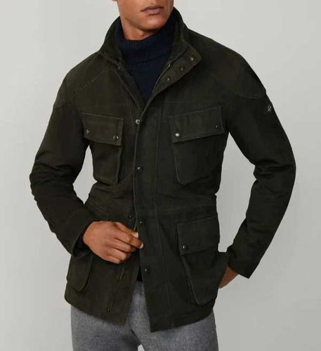 Forest Green Suede Leather Jacket for Men