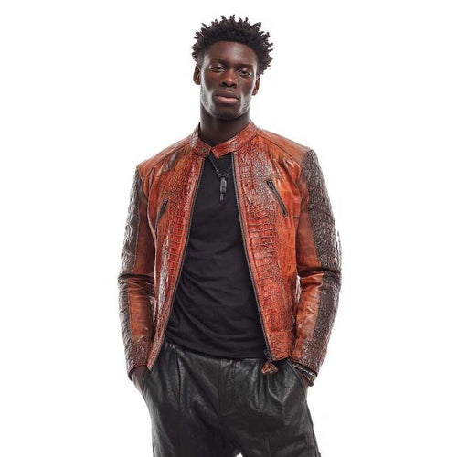 Genuine Crocodile Leather Jacket Handmade Brown Red Exotic Coat