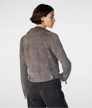 Load image into Gallery viewer, Women Gray Suede Leather Biker Jacket
