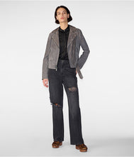 Load image into Gallery viewer, Women Gray Suede Leather Biker Jacket
