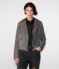 Load image into Gallery viewer, Women Gray Suede Leather Biker Jacket
