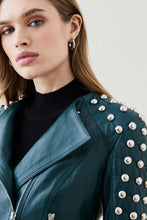 Load image into Gallery viewer, Green Studded Quilted Leather Jacket for Women
