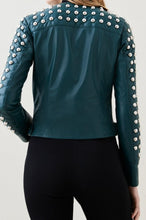 Load image into Gallery viewer, Green Studded Quilted Leather Jacket for Women
