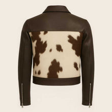 Load image into Gallery viewer, Hairon Dark Brown and White Cowhide Leather Western Jacket for Men
