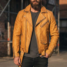 Load image into Gallery viewer, Handmade Brown Asymmetrical Leather Jacket for Men
