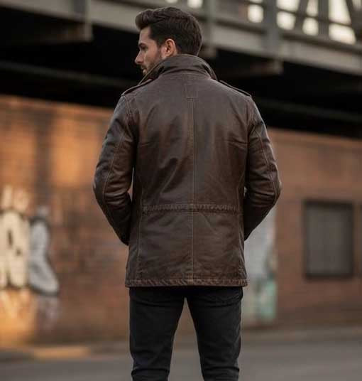 Handmade Brown M65 Leather Field Jacket Men - Glory Store UK