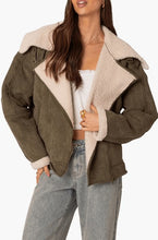 Load image into Gallery viewer, Khaki Suede Shearling Leather Jacket for Women
