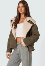 Load image into Gallery viewer, Khaki Suede Shearling Leather Jacket for Women
