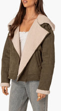 Load image into Gallery viewer, Khaki Suede Shearling Leather Jacket for Women
