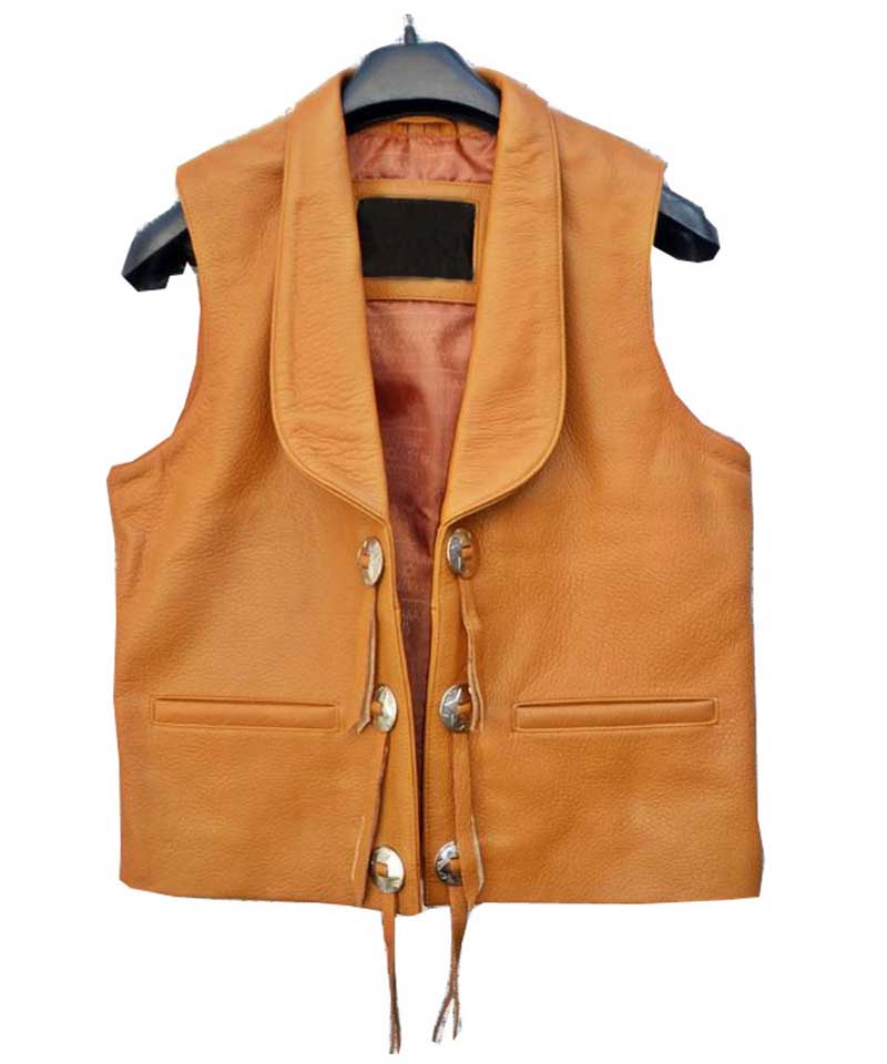 Lorne Greene Bonanza Leather Vest in Tan Brown