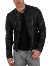 Load image into Gallery viewer, Men Black Biker Leather Jacket

