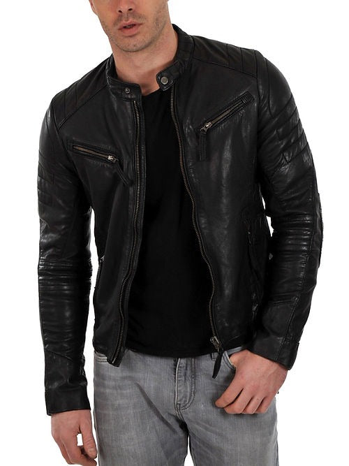 Men Black Biker Leather Jacket