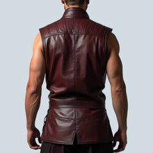 Load image into Gallery viewer, Men Black Leather Renaissance Gothic Trench Vest
