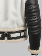 Load image into Gallery viewer, Men Black and White Aviator B3 Bomber Leather Jacket
