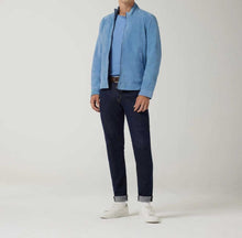 Load image into Gallery viewer, Men Blue Suede Leather Cafe Racer Jacket
