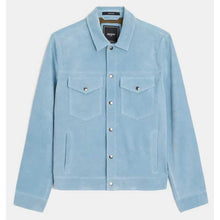 Load image into Gallery viewer, Men Blue Suede Leather Trucker Jacket
