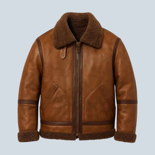 Men Brown B3 Vintage Sheepskin Leather Jacket