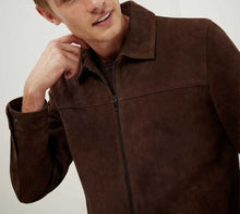 Load image into Gallery viewer, Men Brown Classic Motorcycle Style Suede Leather Racer Jacket
