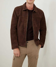 Load image into Gallery viewer, Men Brown Classic Motorcycle Style Suede Leather Racer Jacket
