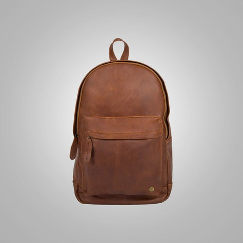 Men Brown Lambskin Leather Backpack with Internal Compartments
