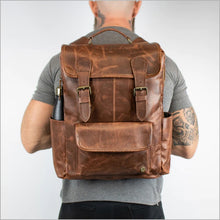 Load image into Gallery viewer, Men Brown Lambskin Leather Backpack with Waterproof Side Pockets
