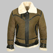 Load image into Gallery viewer, Men Distressed Green RAF Aviator B3 Bomber Jacket
