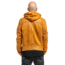 Load image into Gallery viewer, Men Mustard Yellow Leather Hoodie Vintage Distressed Jacket
