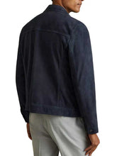 Load image into Gallery viewer, Men Navy Blue Suede Leather Jacket with Shirt Collar
