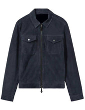 Load image into Gallery viewer, Men Navy Blue Suede Leather Jacket with Shirt Collar
