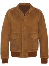 Load image into Gallery viewer, Men Rust Suede Leather Jacket with Classic Collar
