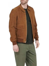 Load image into Gallery viewer, Men Rust Suede Leather Jacket with Classic Collar
