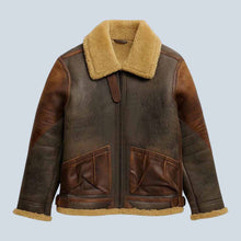 Load image into Gallery viewer, Men Shearling Aviator Jacket Brown B3 Bomber Leather Coat
