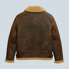 Load image into Gallery viewer, Men Shearling Aviator Jacket Brown B3 Bomber Leather Coat
